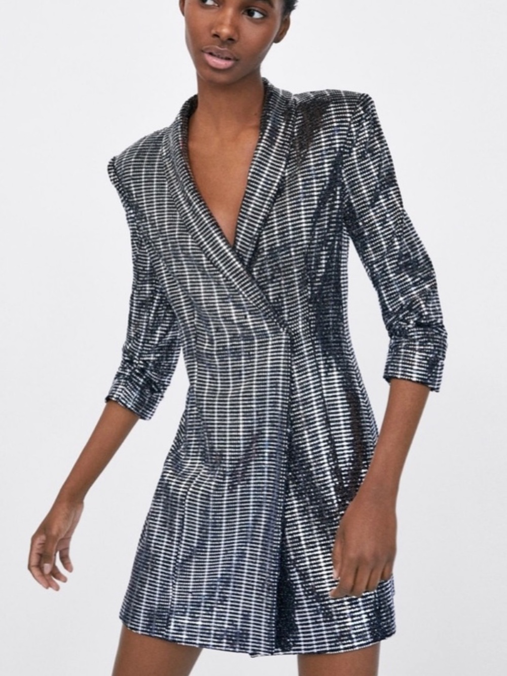 Zara Black and Silver Sequined Blazer Dress